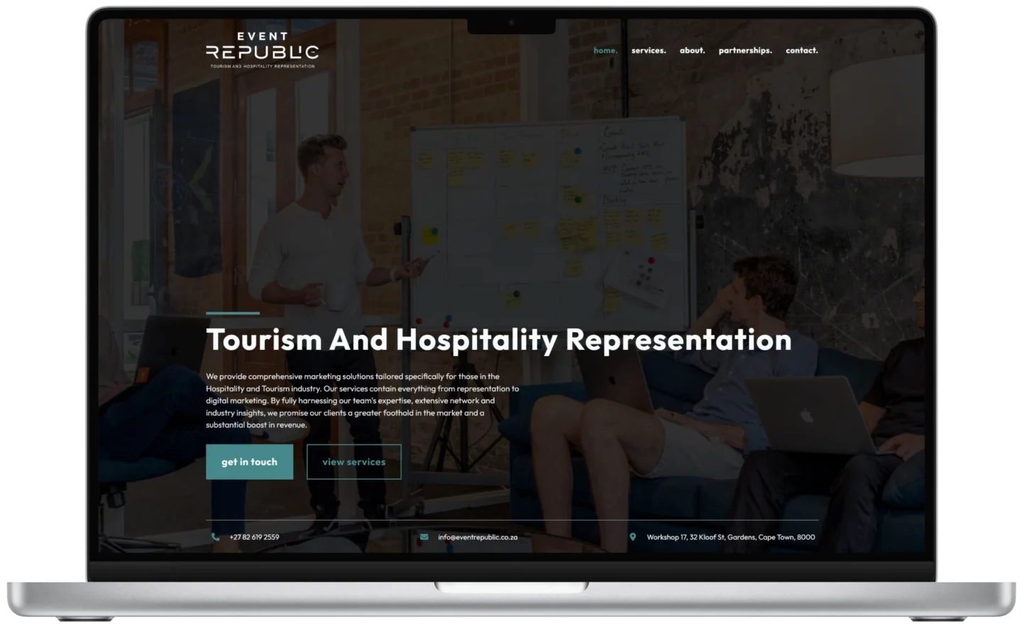 Event republic website in a notebook mockup