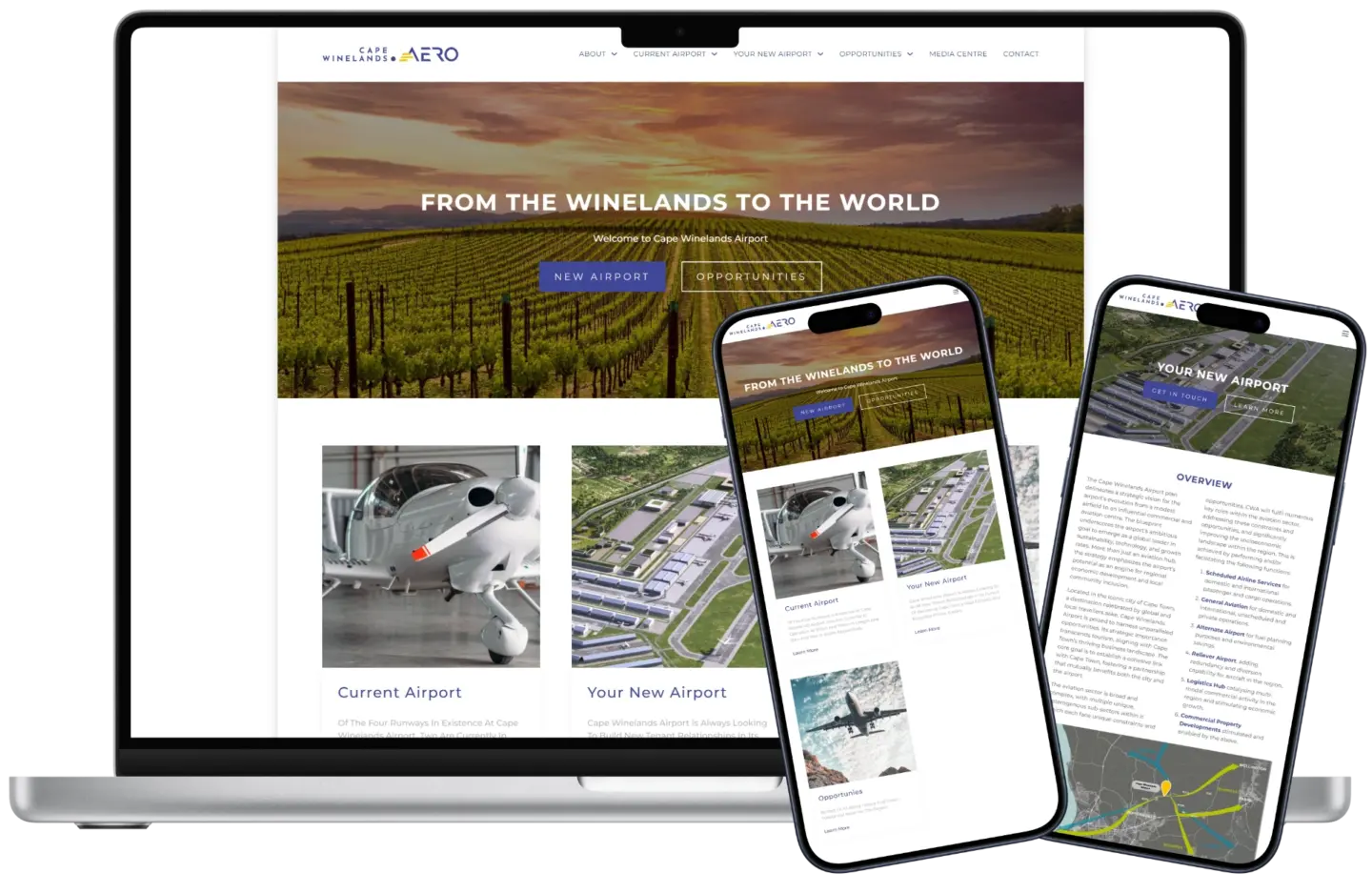 Websites we've built, shown on a laptop and two phones